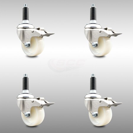 Service Caster 3 Inch 316SS Nylon Wheel Swivel 7/8 Inch Expanding Stem Caster Set Lock Brake SCC-SS316TTLEX20S314-NYS-78-4